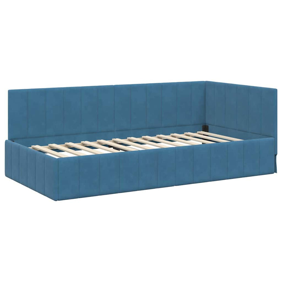Hoekbedframe met hoofdeinde Blauw 90 cm x 190 cm Fluweel