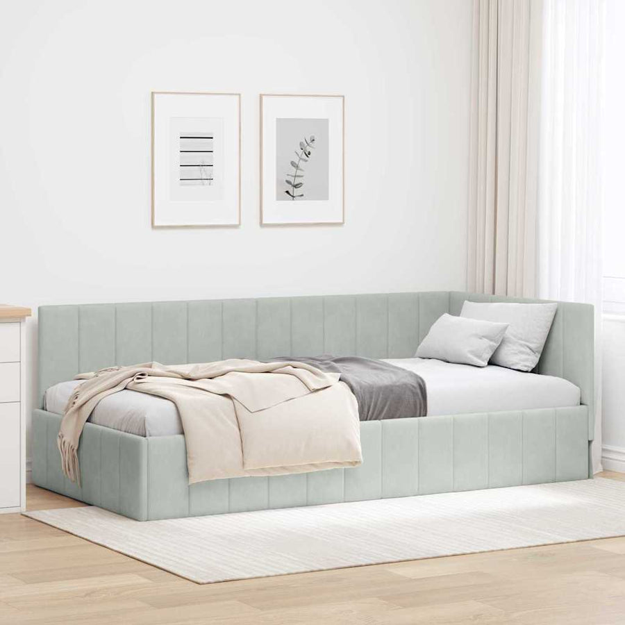 Hoekbedframe met hoofdeinde Lichtgrijs 90 cm x 190 cm Fluweel