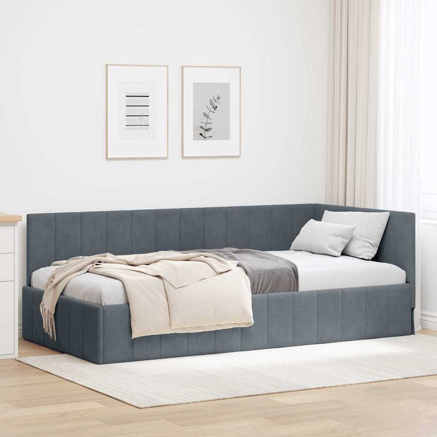 Hoekbedframe met hoofdeinde Donkergrijs 90 cm x 190 cm Fluweel