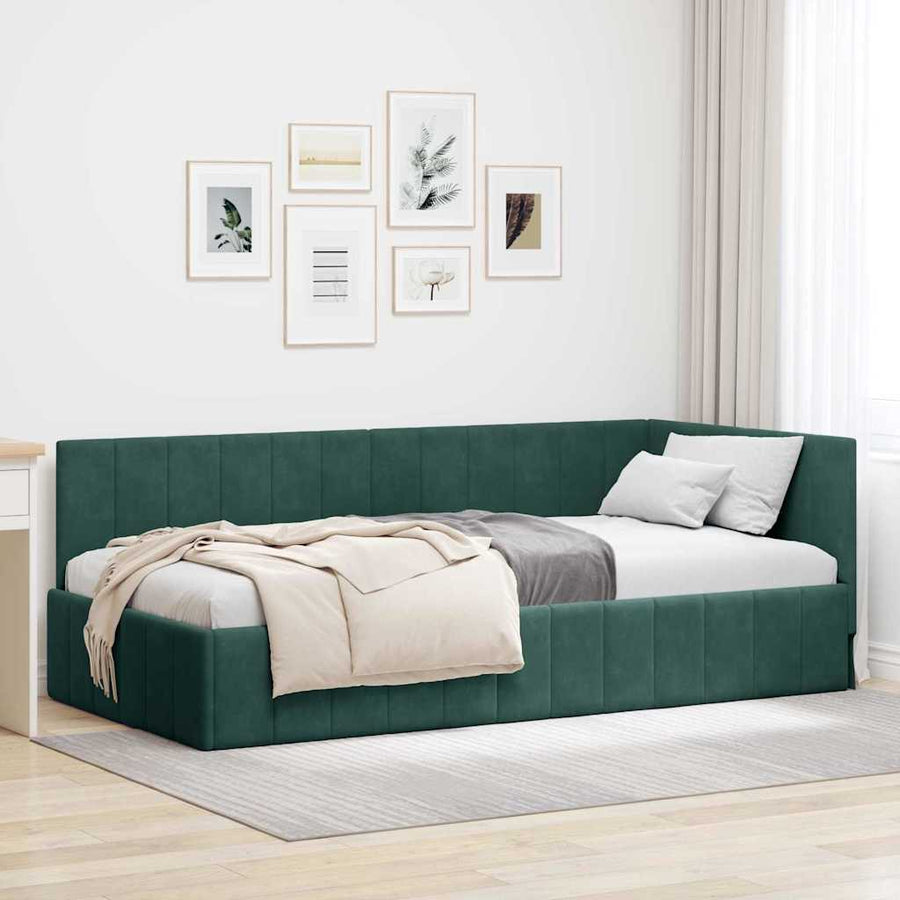 Hoekbedframe met hoofdeinde Donkergroen 90 cm x 190 cm Fluweel
