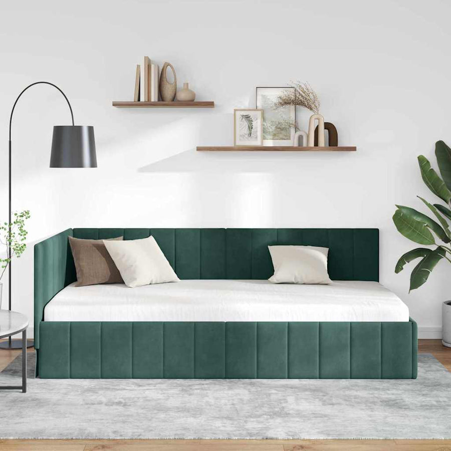 Hoekbedframe met hoofdeinde Donkergroen 90 cm x 190 cm Fluweel