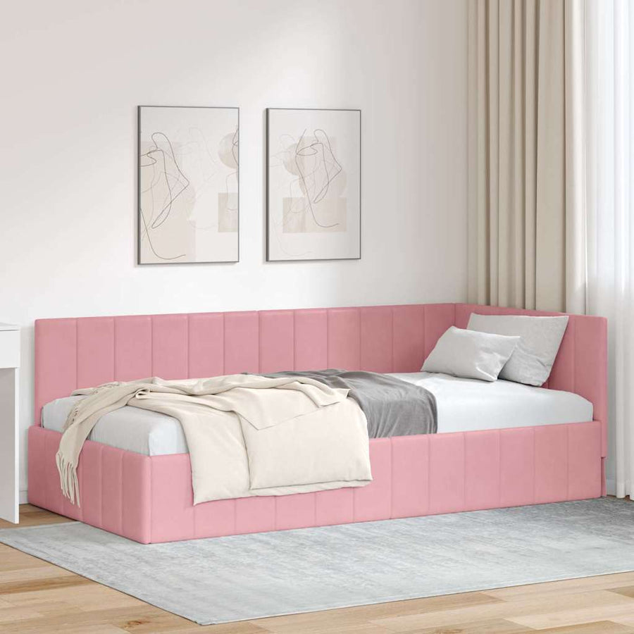 Hoekbedframe met hoofdeinde Roze 90 cm x 190 cm Fluweel