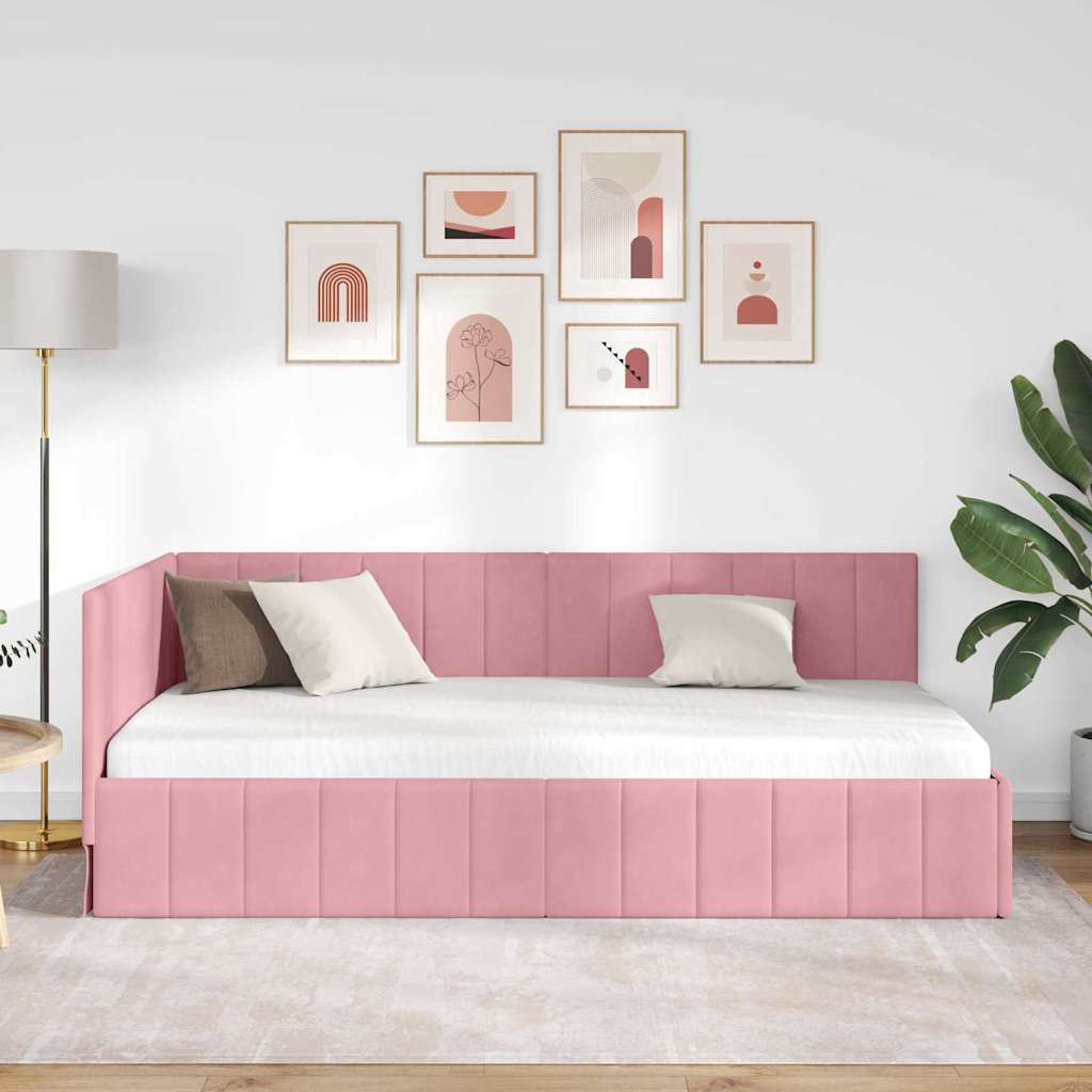 Hoekbedframe met hoofdeinde Roze 90 cm x 190 cm Fluweel