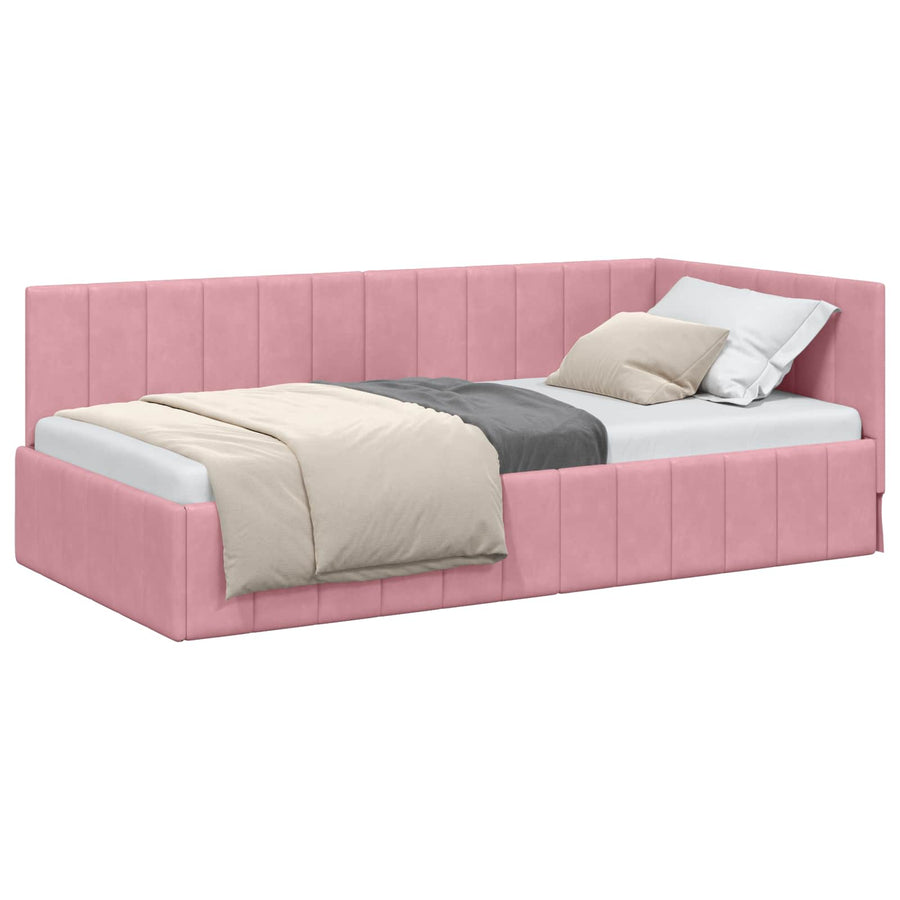 Hoekbedframe met hoofdeinde Roze 90 cm x 190 cm Fluweel