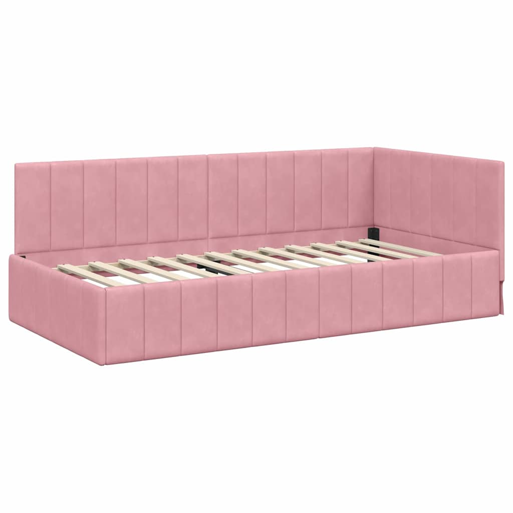 Hoekbedframe met hoofdeinde Roze 90 cm x 190 cm Fluweel