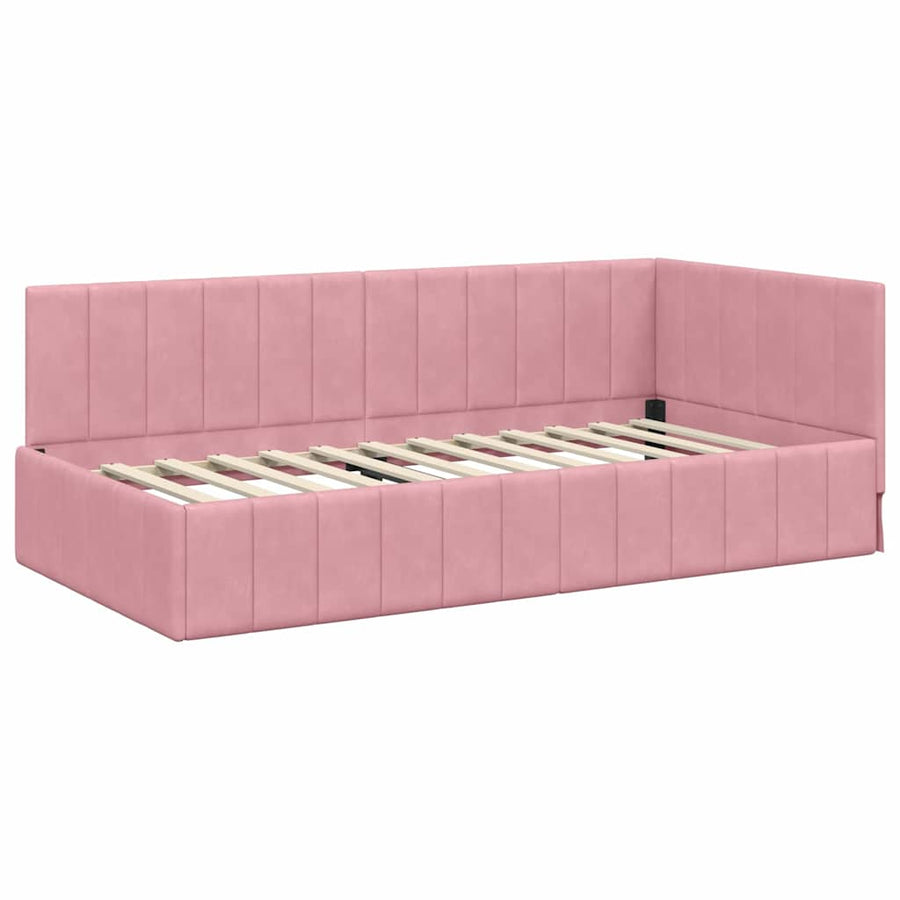 Hoekbedframe met hoofdeinde Roze 90 cm x 190 cm Fluweel