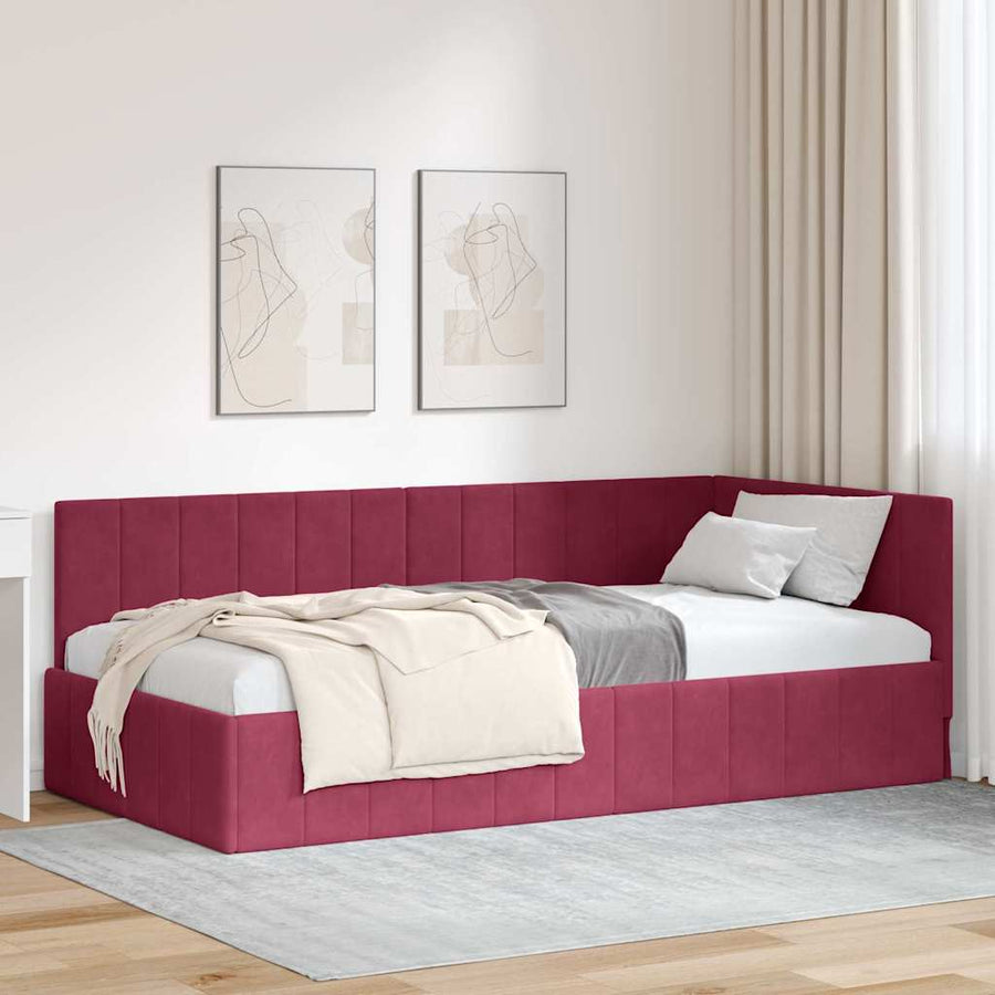 Hoekbedframe met hoofdeinde Wijnrood 90 cm x 190 cm Fluweel
