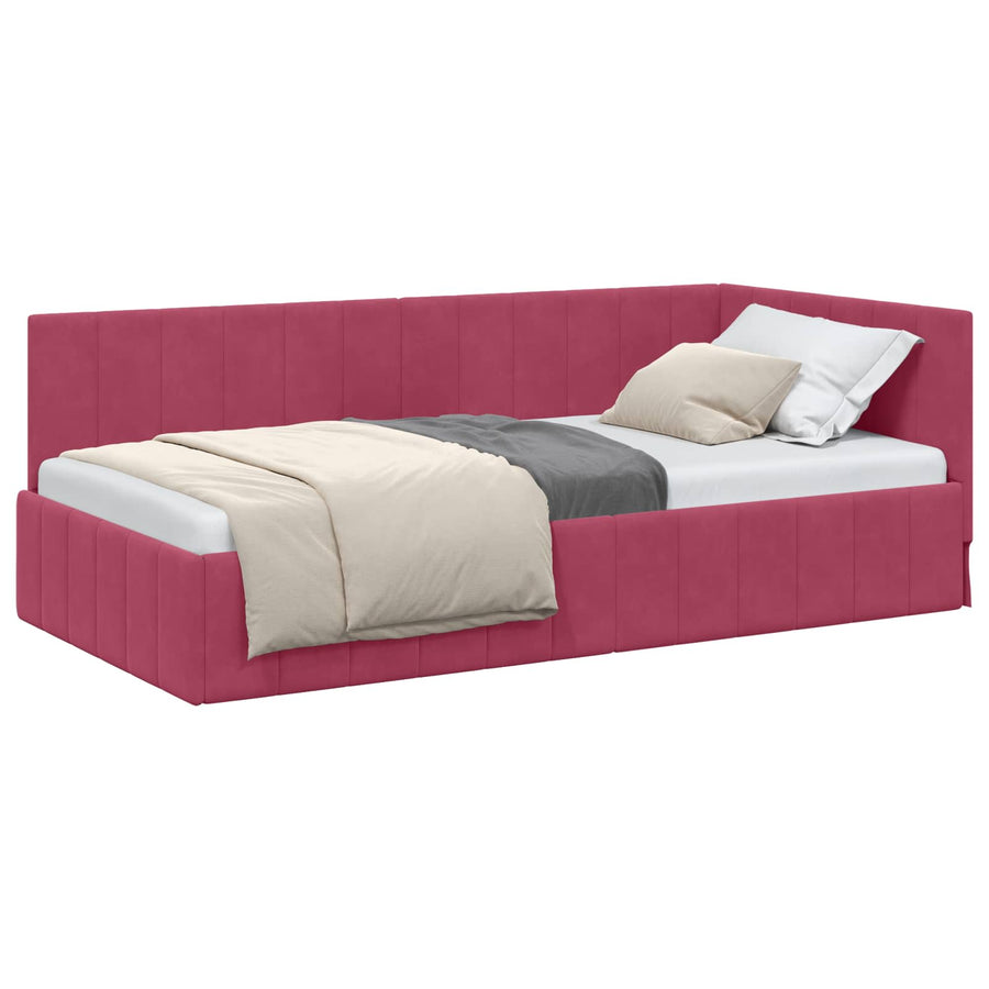 Hoekbedframe met hoofdeinde Wijnrood 90 cm x 190 cm Fluweel