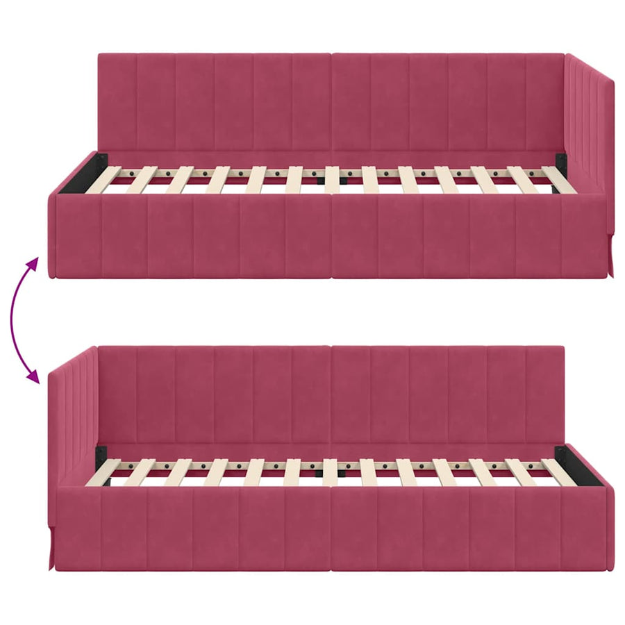 Hoekbedframe met hoofdeinde Wijnrood 90 cm x 190 cm Fluweel