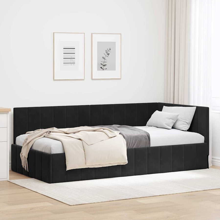 Hoekbedframe met hoofdeinde Zwart 90 cm x 190 cm Fluweel