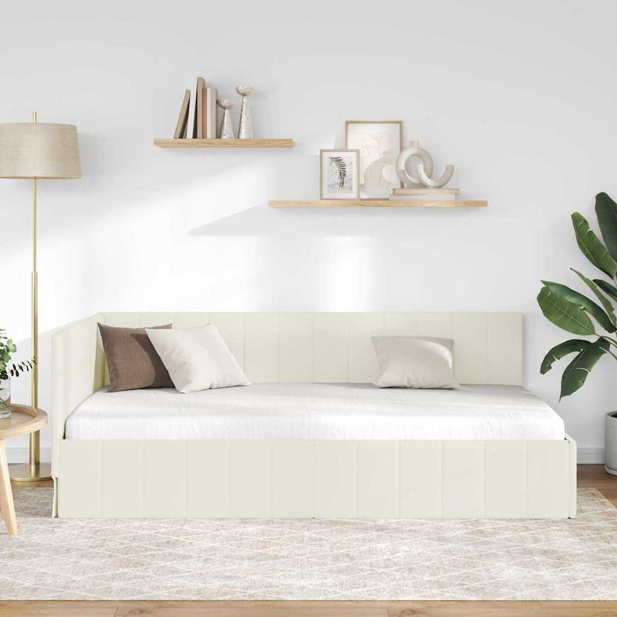 Hoekbedframe met hoofdeinde Crème 90 cm x 190 cm Fluweel