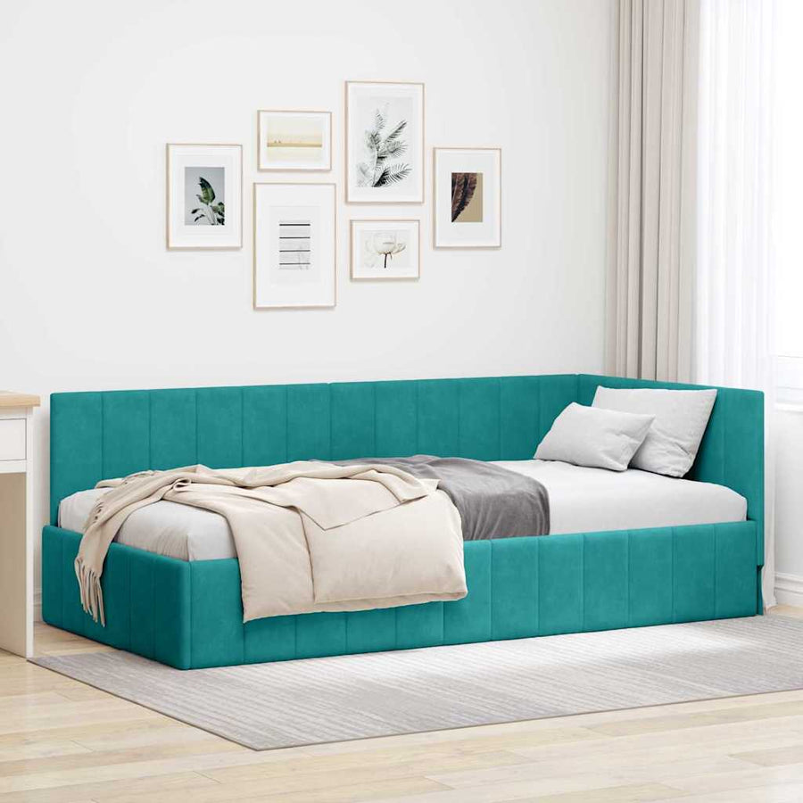 Hoekbedframe met hoofdeinde Turquoise 90 cm x 190 cm Fluweel
