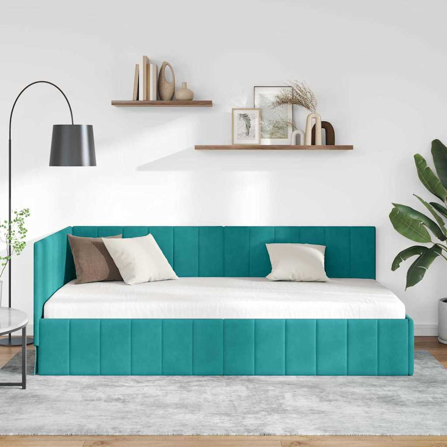 Hoekbedframe met hoofdeinde Turquoise 90 cm x 190 cm Fluweel