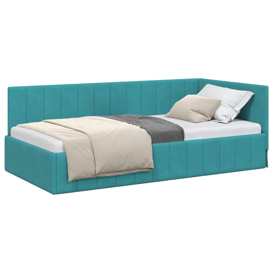 Hoekbedframe met hoofdeinde Turquoise 90 cm x 190 cm Fluweel