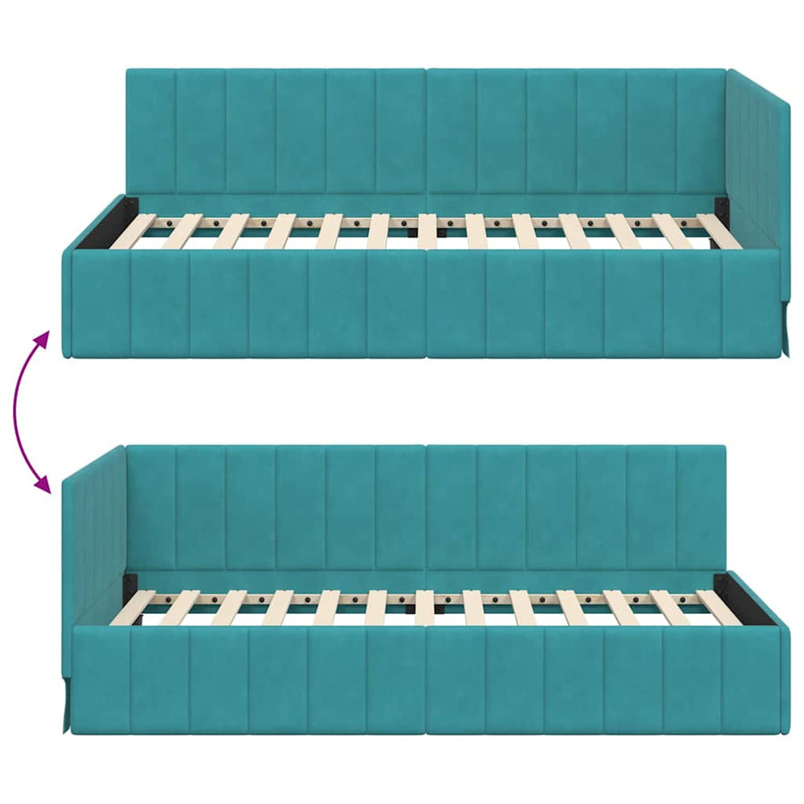 Hoekbedframe met hoofdeinde Turquoise 90 cm x 190 cm Fluweel