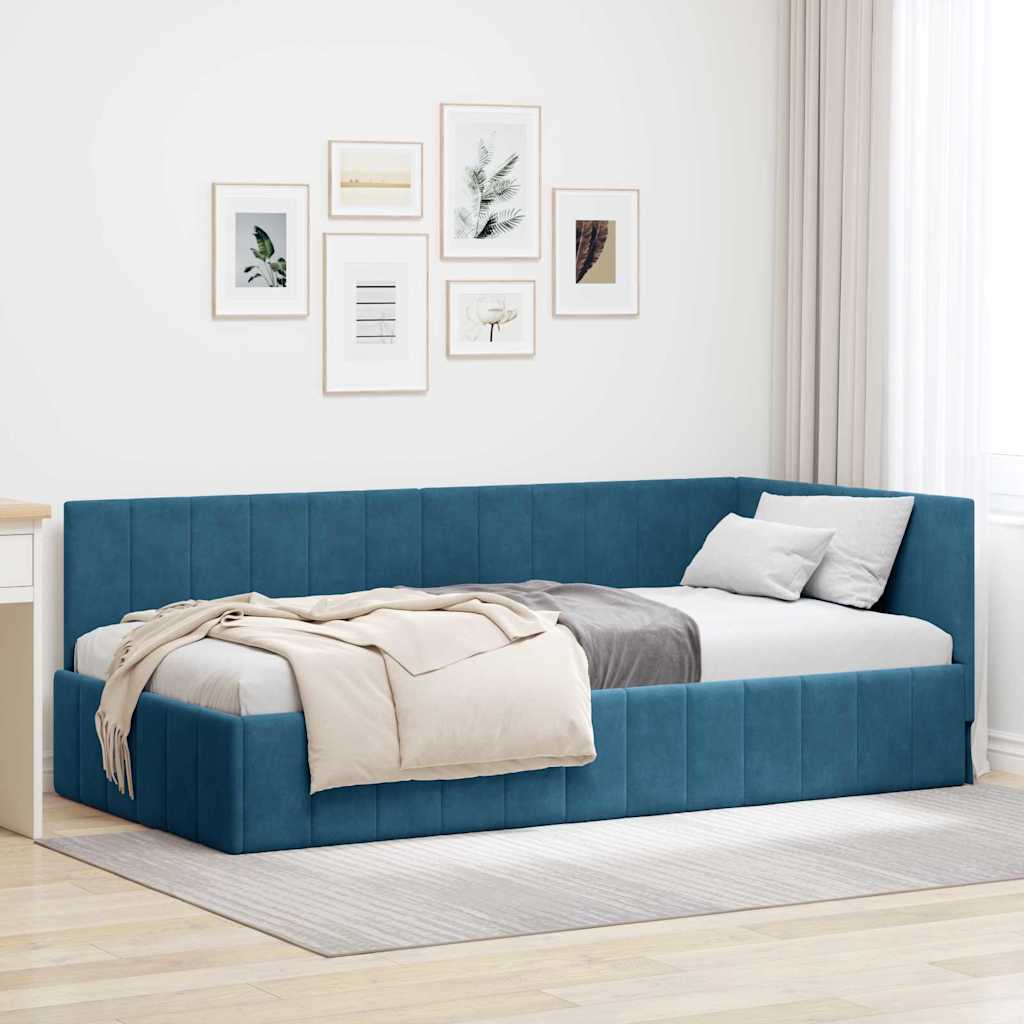 Hoekbedframe met hoofdeinde Blauw 90 cm x 200 cm Fluweel