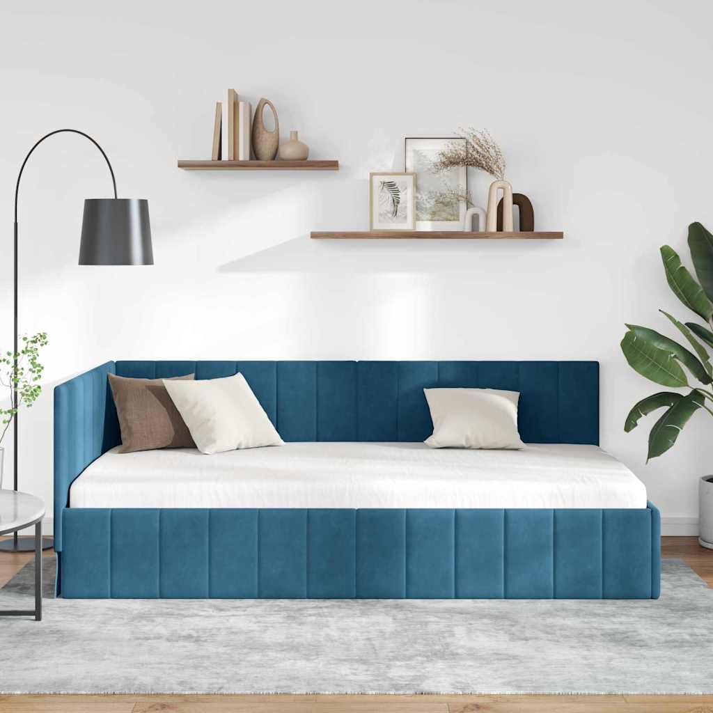 Hoekbedframe met hoofdeinde Blauw 90 cm x 200 cm Fluweel