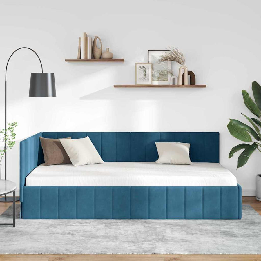 Hoekbedframe met hoofdeinde Blauw 90 cm x 200 cm Fluweel