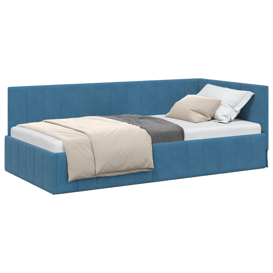 Hoekbedframe met hoofdeinde Blauw 90 cm x 200 cm Fluweel
