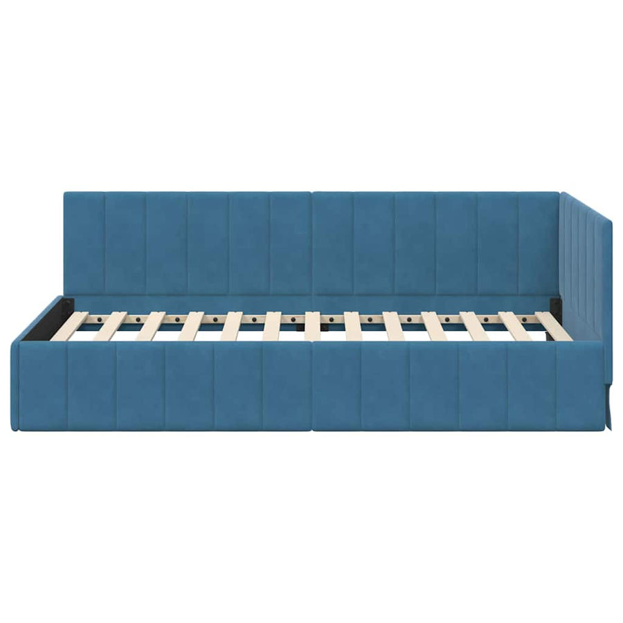 Hoekbedframe met hoofdeinde Blauw 90 cm x 200 cm Fluweel