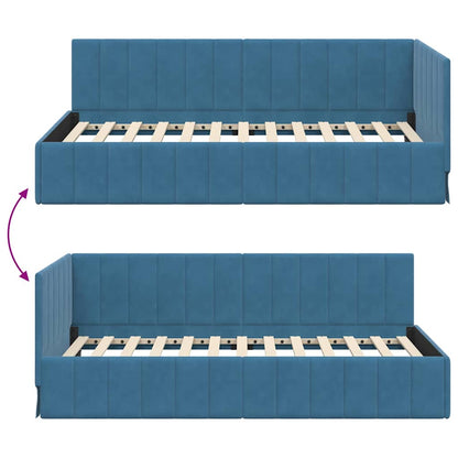 Hoekbedframe met hoofdeinde Blauw 90 cm x 200 cm Fluweel