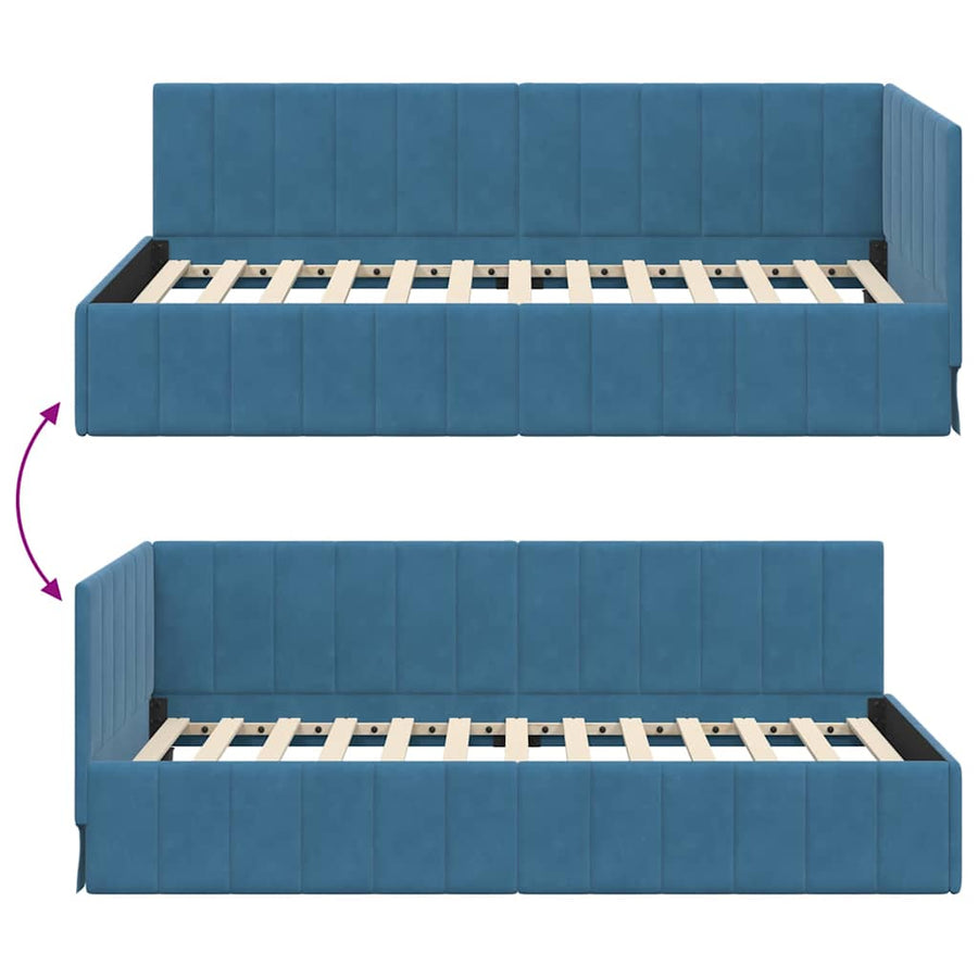 Hoekbedframe met hoofdeinde Blauw 90 cm x 200 cm Fluweel