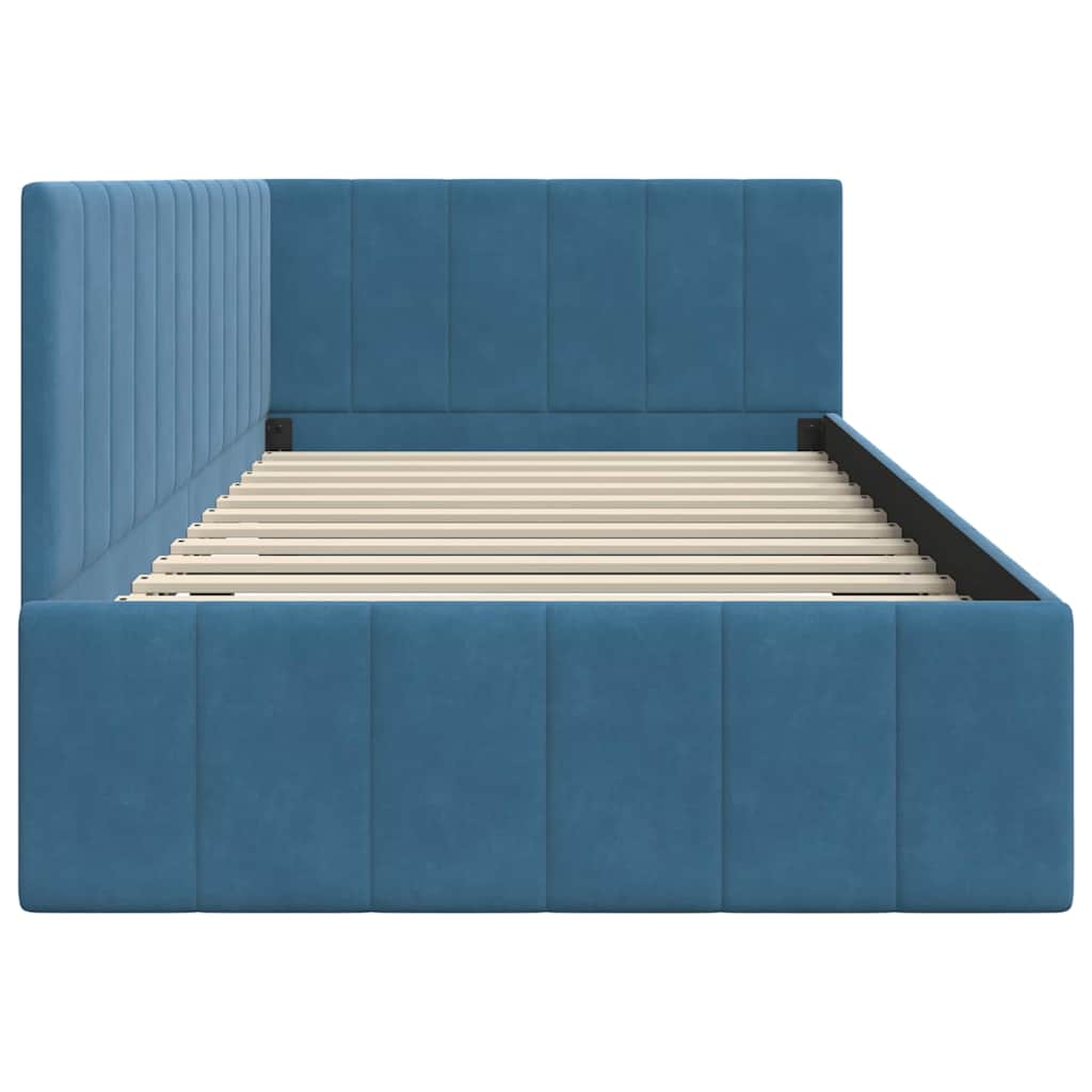 Hoekbedframe met hoofdeinde Blauw 90 cm x 200 cm Fluweel