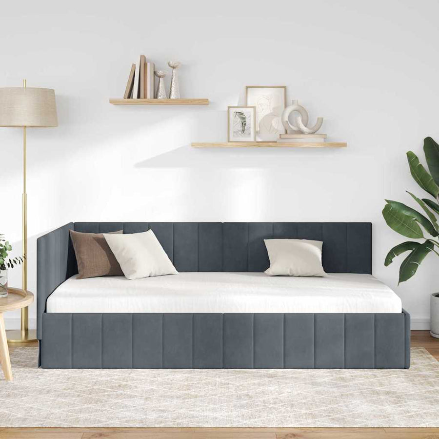 Hoekbedframe met hoofdeinde Donkergrijs 90 cm x 200 cm Fluweel