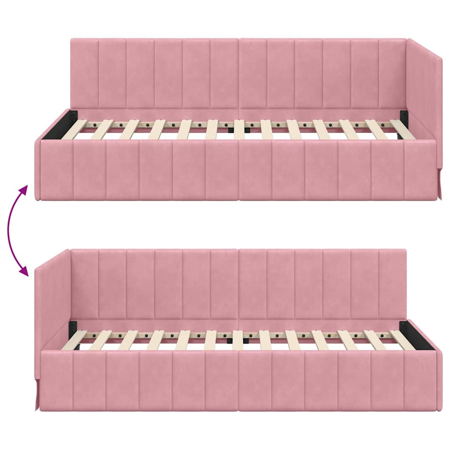 Hoekbedframe met hoofdeinde Roze 90 cm x 200 cm Fluweel