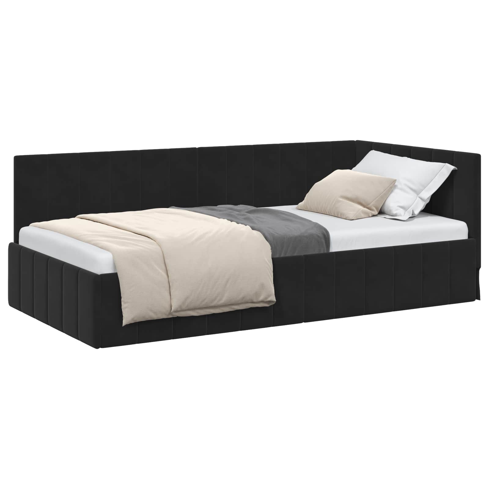 Hoekbedframe met hoofdeinde Zwart 90 cm x 200 cm Fluweel