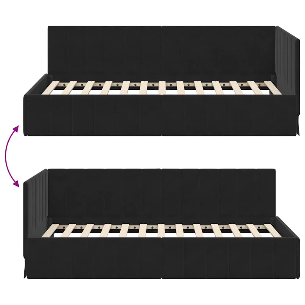 Hoekbedframe met hoofdeinde Zwart 90 cm x 200 cm Fluweel