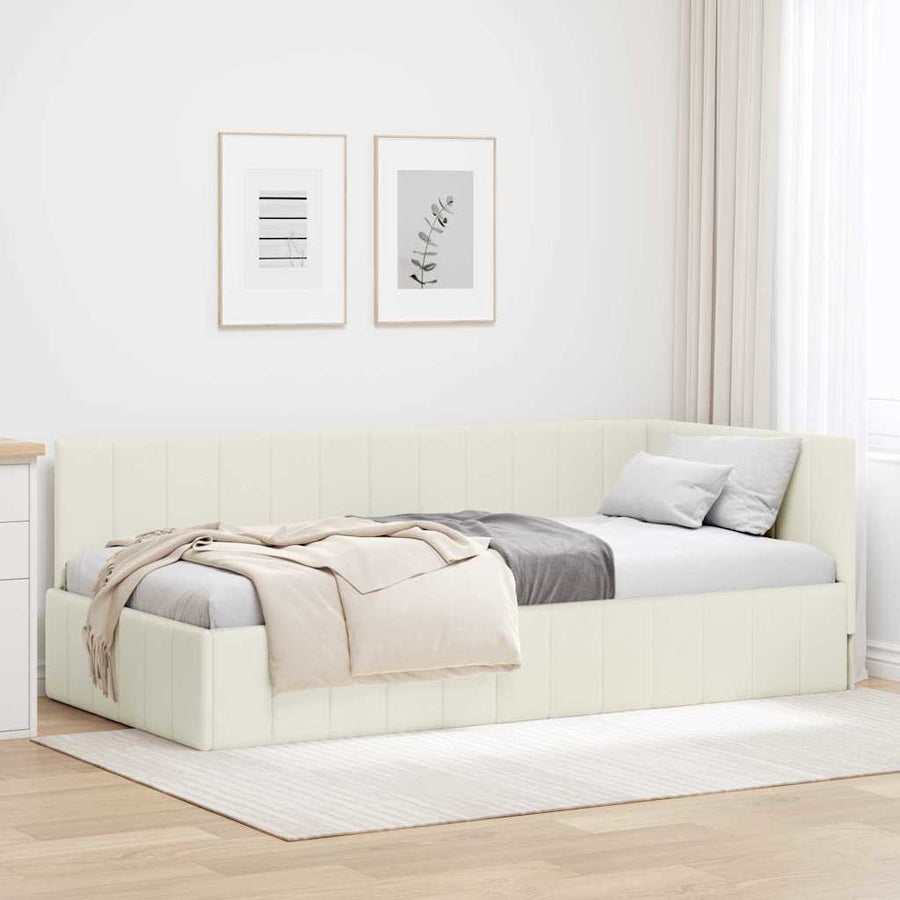 Hoekbedframe Met Hoofdeinde Crème 90 Cm X 200 Cm Fluweel