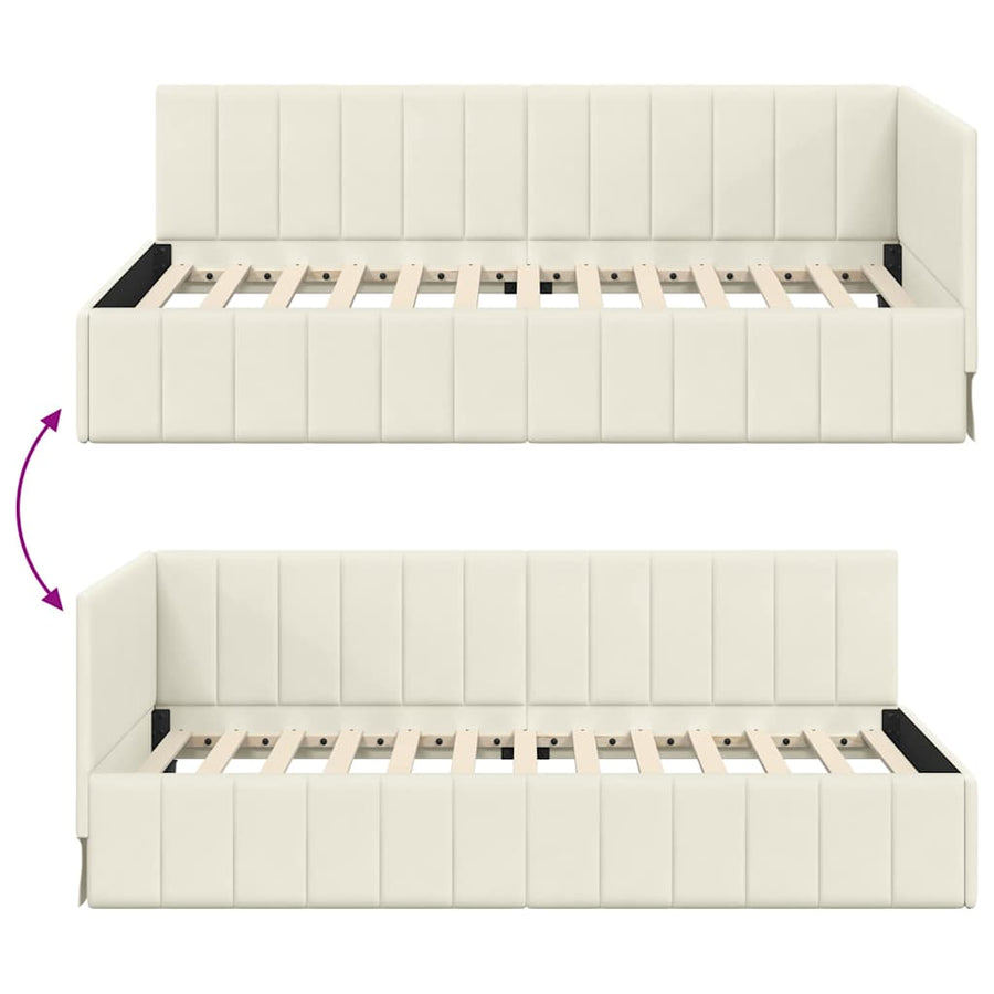 Hoekbedframe Met Hoofdeinde Crème 90 Cm X 200 Cm Fluweel