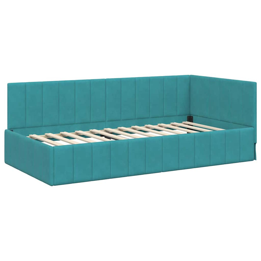 Hoekbedframe met hoofdeinde Turquoise 90 cm x 200 cm Fluweel