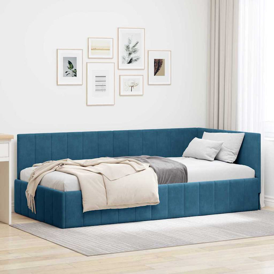 Hoekbedframe met hoofdeinde Blauw 100 cm x 200 cm Fluweel