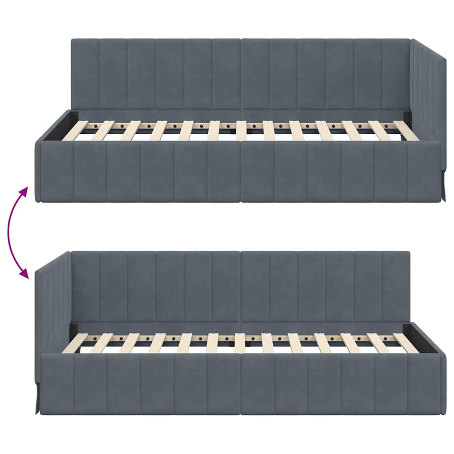 Hoekbedframe met hoofdeinde Donkergrijs 100 cm x 200 cm Fluweel