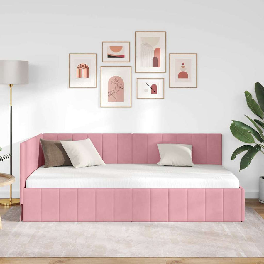 Hoekbedframe met hoofdeinde Roze 100 cm x 200 cm Fluweel