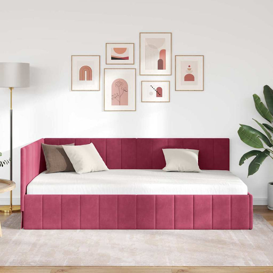 Hoekbedframe met hoofdeinde Wijnrood 100 cm x 200 cm Fluweel