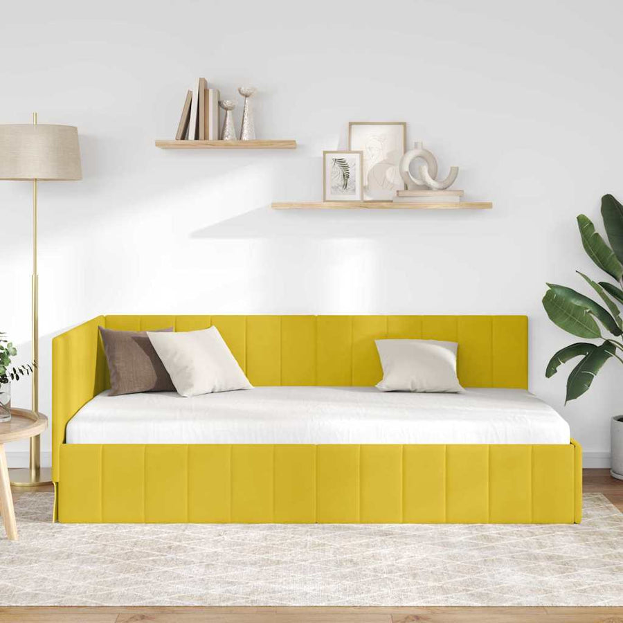 Hoekbedframe met hoofdeinde Geel 100 cm x 200 cm Fluweel