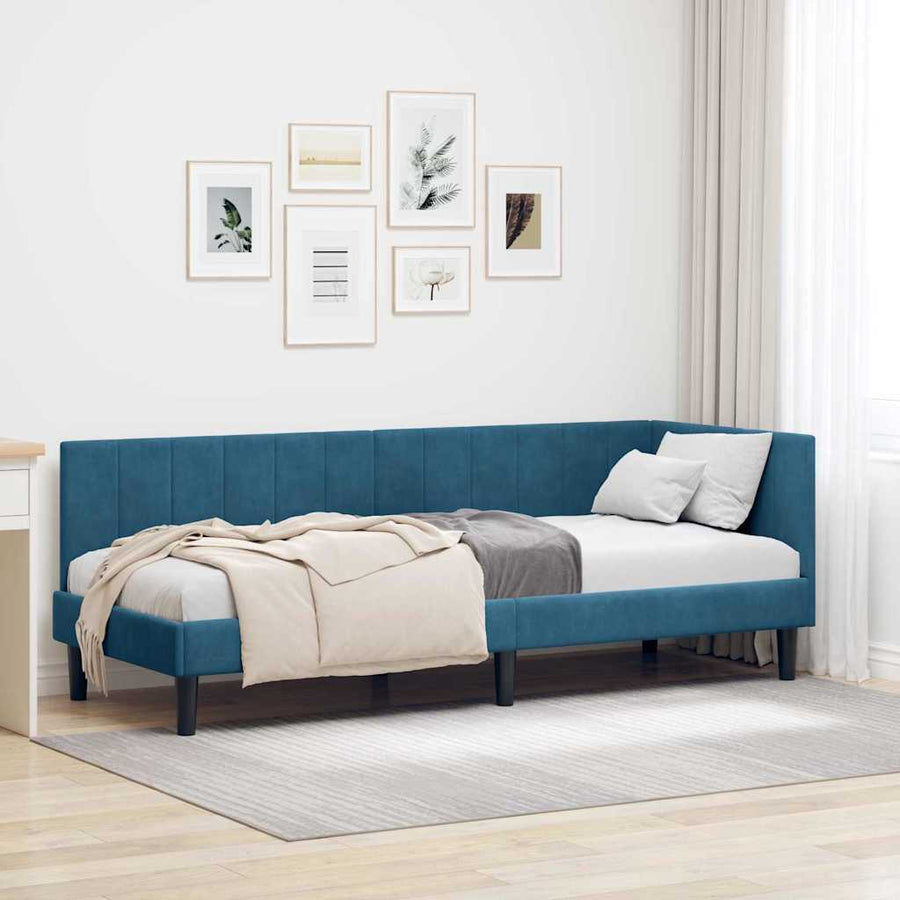Hoekbedframe met hoofdeinde Blauw 80 cm x 200 cm Fluweel