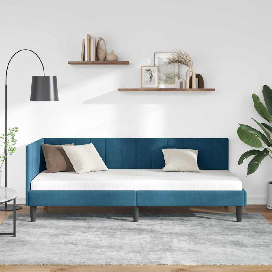 Hoekbedframe met hoofdeinde Blauw 80 cm x 200 cm Fluweel