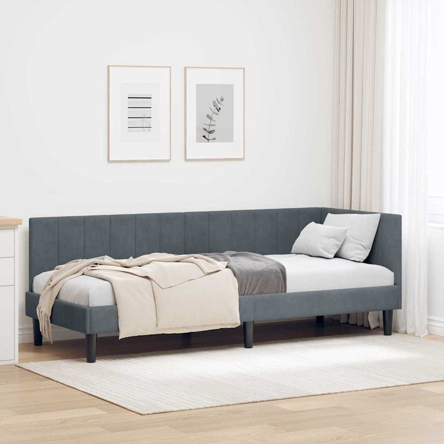 Hoekbedframe met hoofdeinde Donkergrijs 80 cm x 200 cm Fluweel