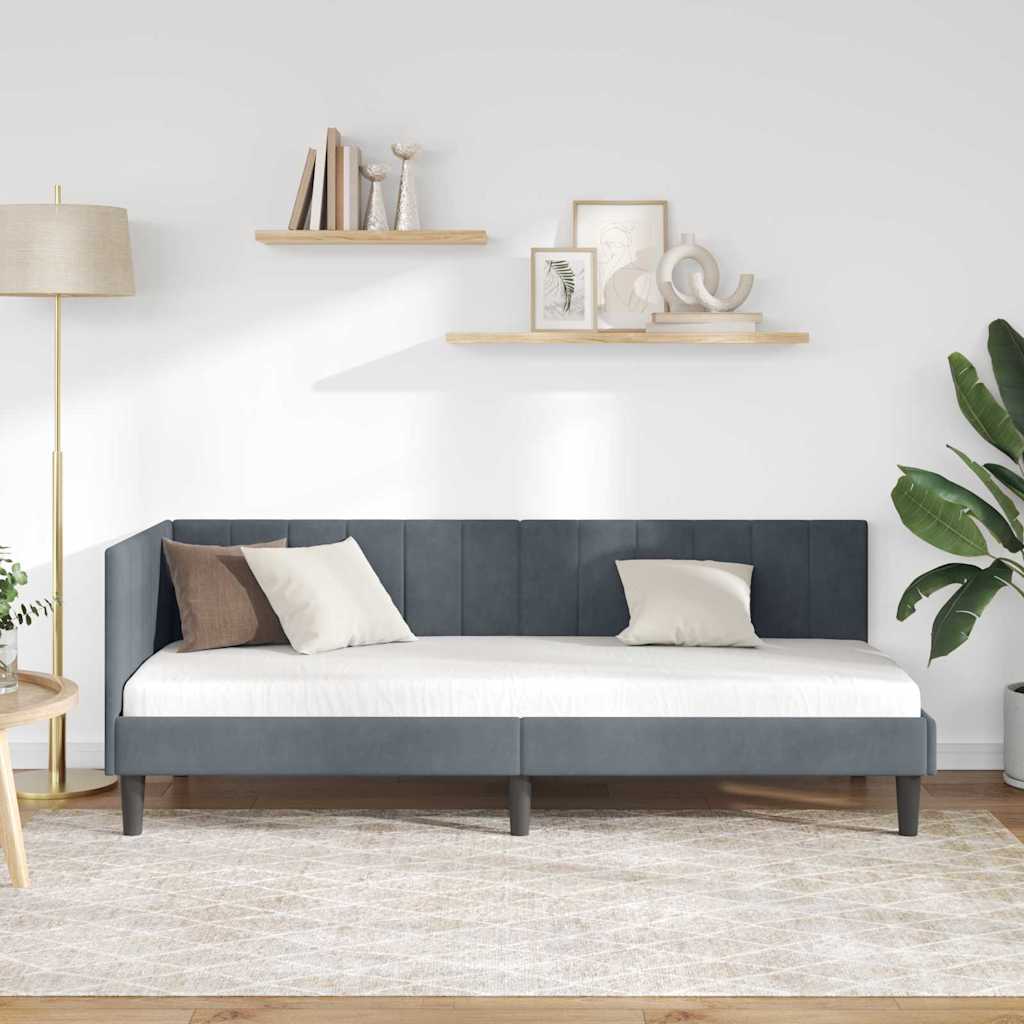 Hoekbedframe met hoofdeinde Donkergrijs 80 cm x 200 cm Fluweel