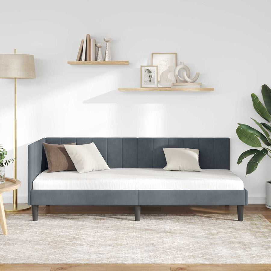 Hoekbedframe met hoofdeinde Donkergrijs 80 cm x 200 cm Fluweel