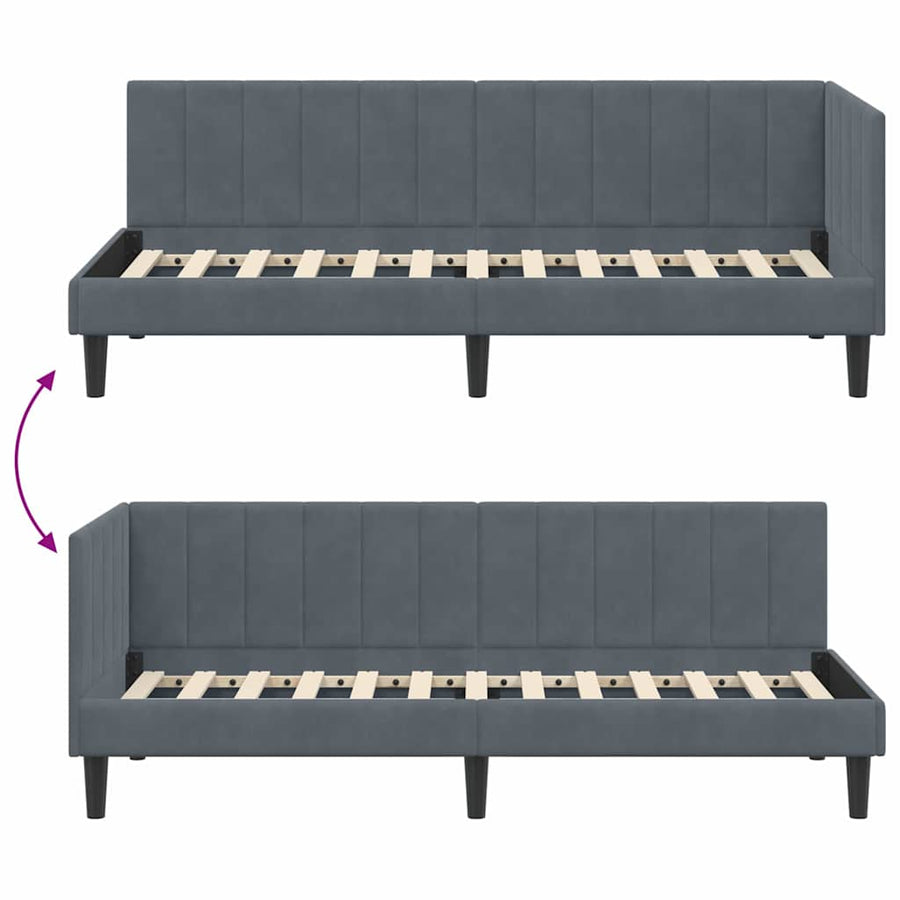 Hoekbedframe met hoofdeinde Donkergrijs 80 cm x 200 cm Fluweel