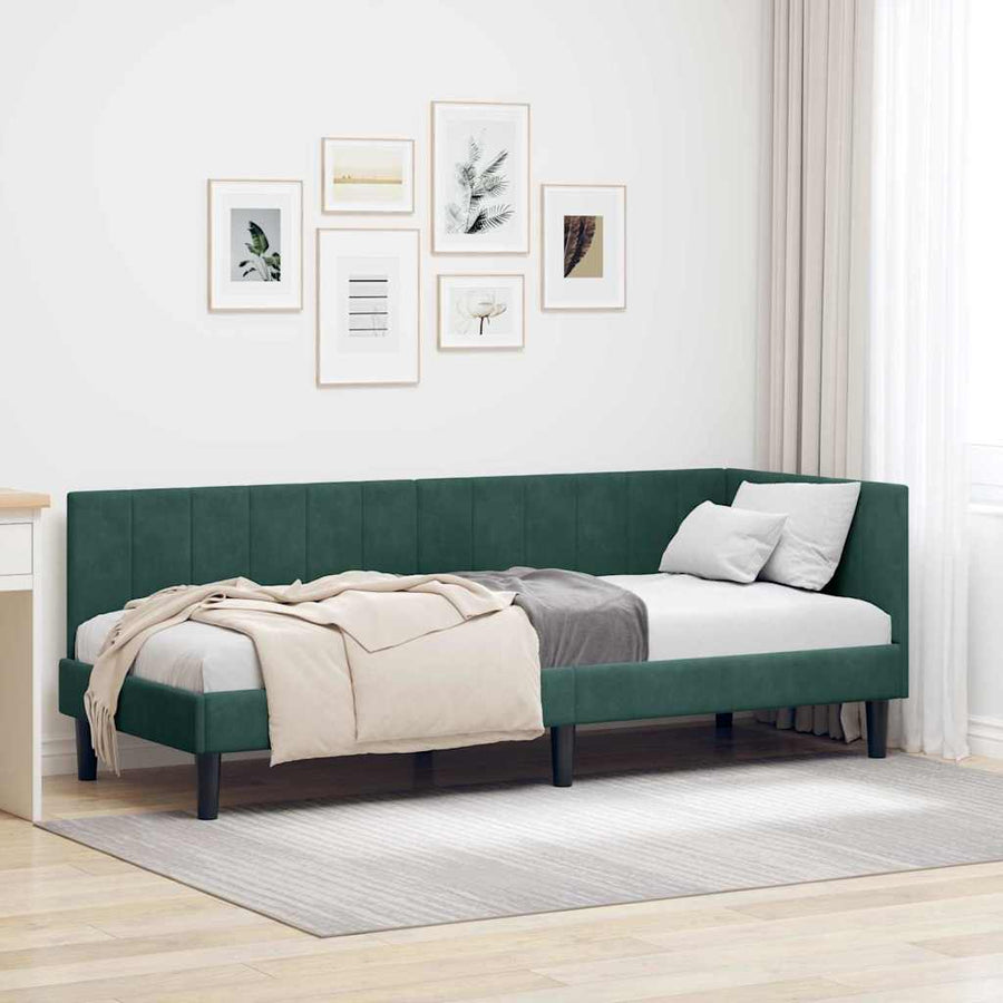 Hoekbedframe met hoofdeinde Donkergroen 80 cm x 200 cm Fluweel
