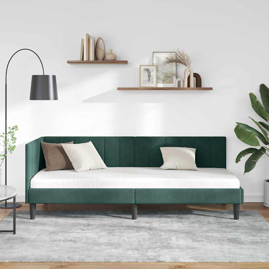 Hoekbedframe met hoofdeinde Donkergroen 80 cm x 200 cm Fluweel