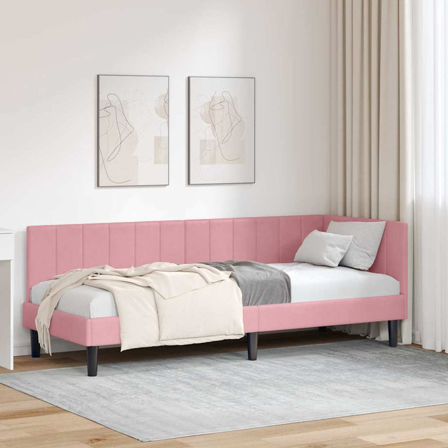 Hoekbedframe met hoofdeinde Roze 80 cm x 200 cm Fluweel