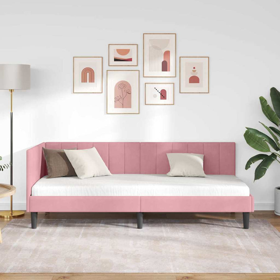 Hoekbedframe met hoofdeinde Roze 80 cm x 200 cm Fluweel