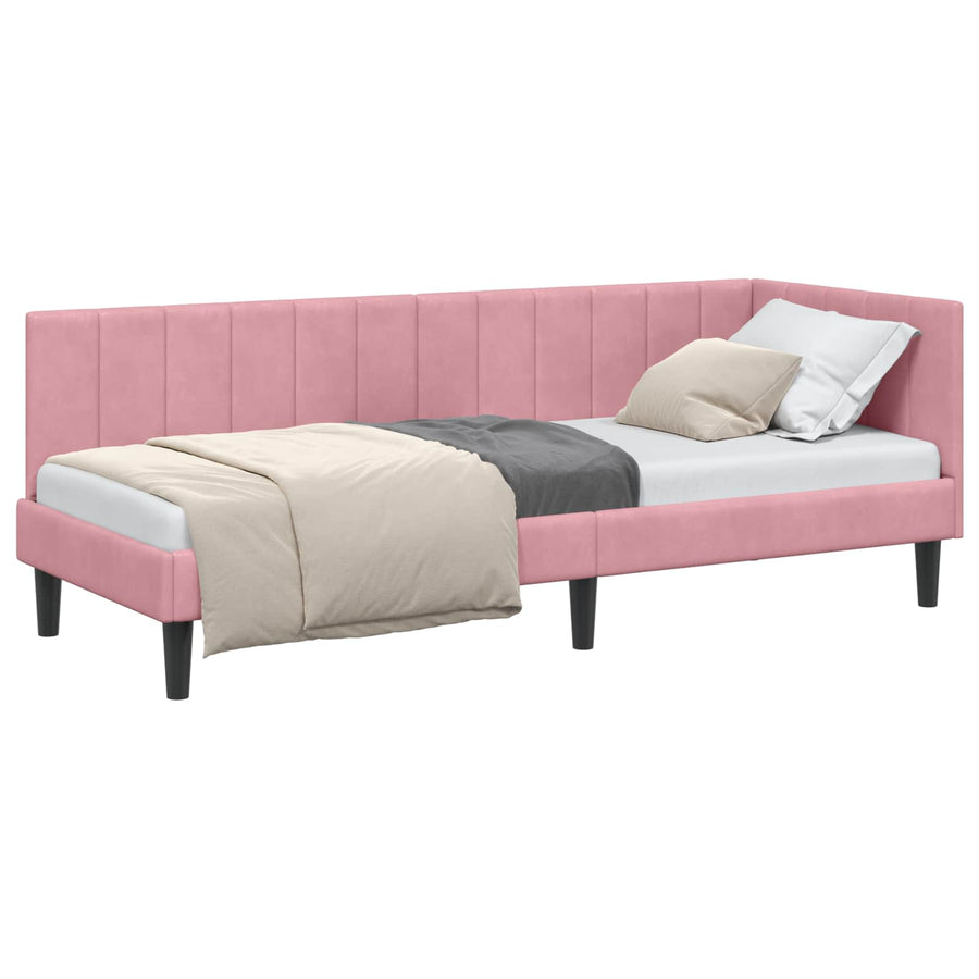 Hoekbedframe met hoofdeinde Roze 80 cm x 200 cm Fluweel